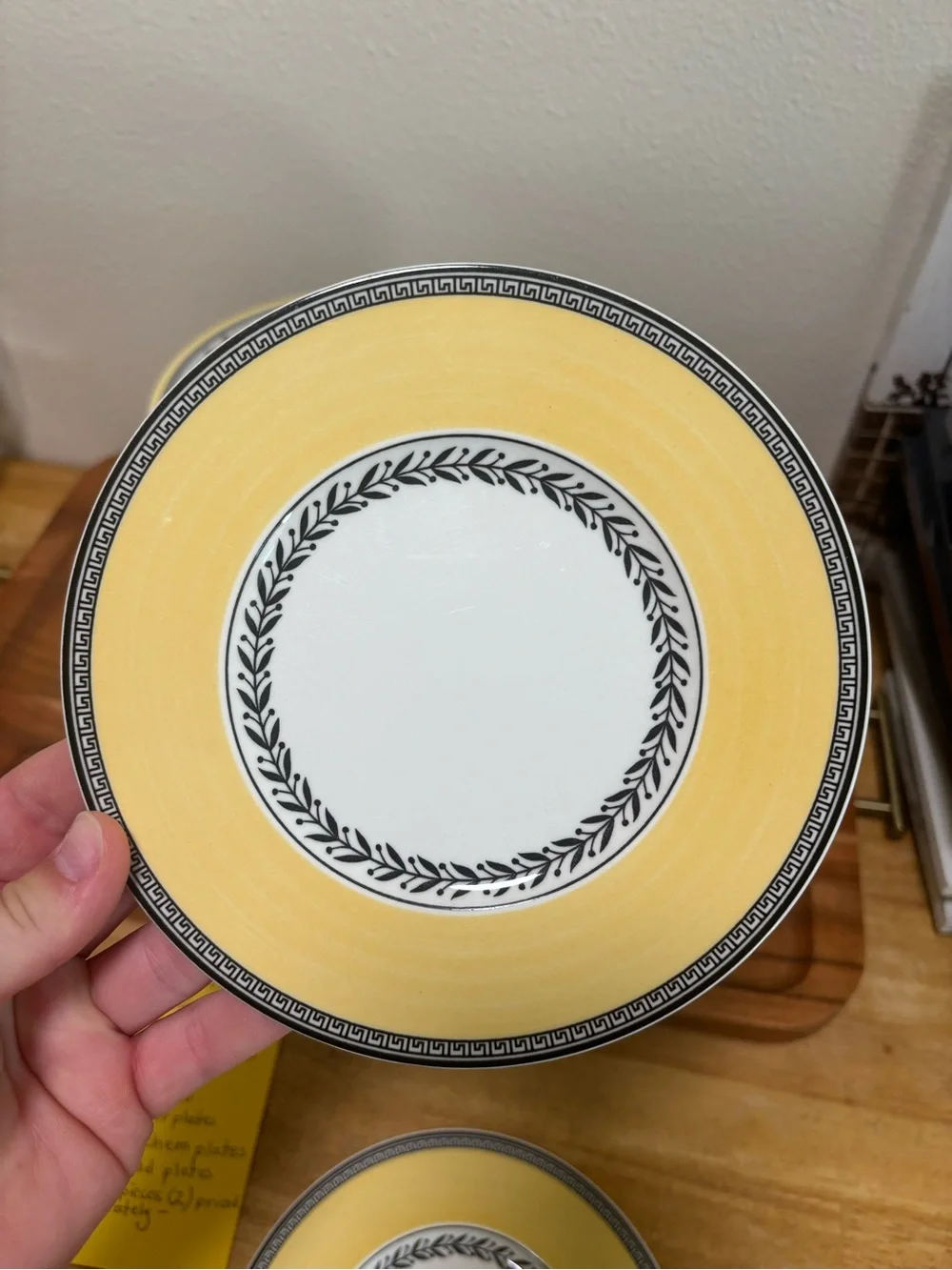 Villeroy & Boch Yellow and White Plate with Black Laurel Motif